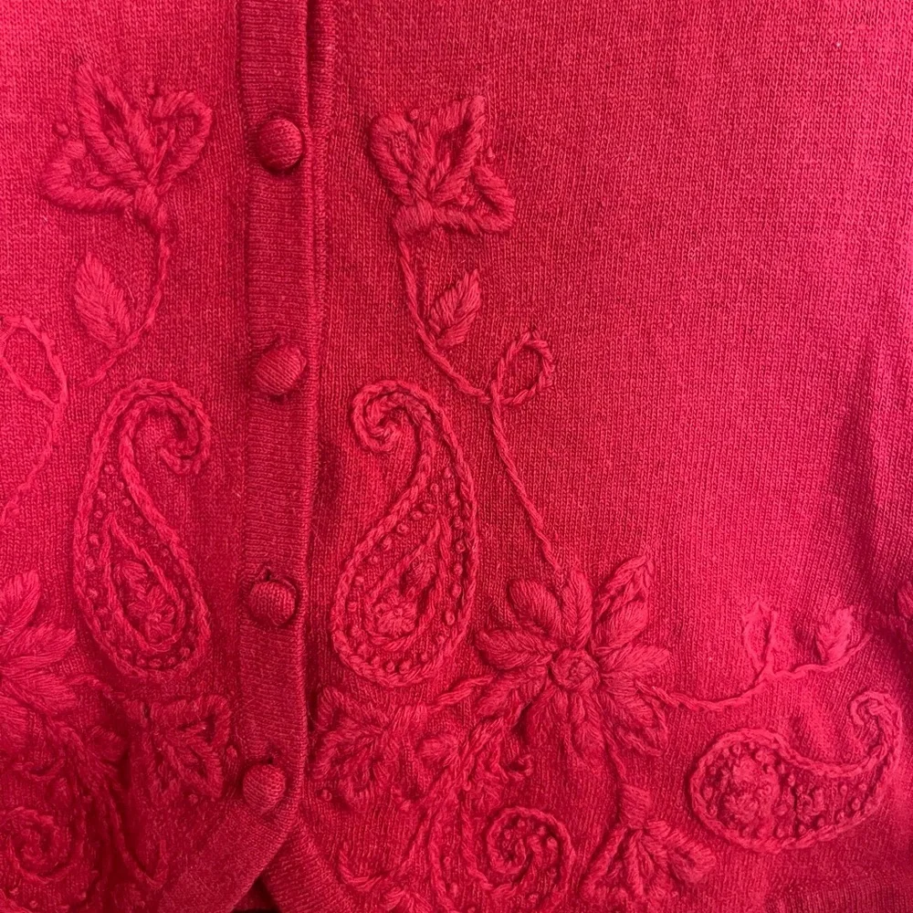 Talbots Red Embroidered V-Neck Sweater Vest - Picture 3 of 4